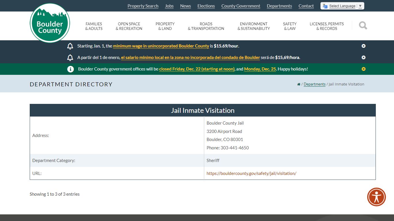 Jail Inmate Visitation - Boulder County